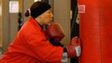 Boxer hits punching bag