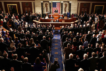 Speaker of the House John Boehner swears in the newly elected members of the first session of the 113th Congress in the House Chambers Jan. 3, 2013